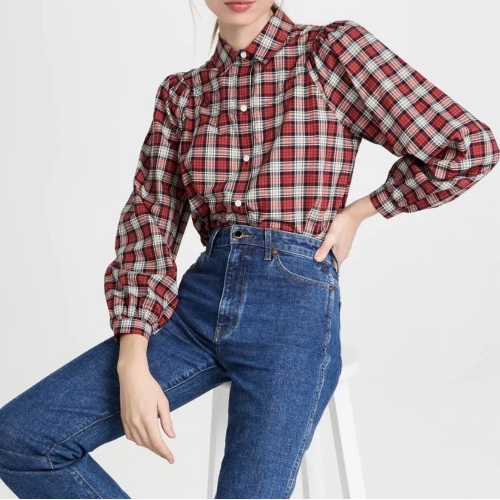 Alex Mill Women Top Janelle Blouse in Tartan Check Plaid Button Down Small